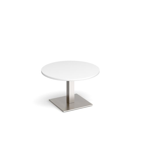 Brescia Circular Coffee Table With Flat Square Brushed Steel Base 800mm White