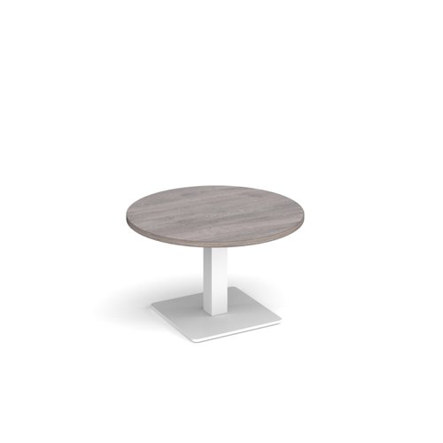 Brescia circular coffee table with flat square white base 800mm - grey oak