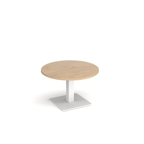 Brescia circular coffee table with flat square white base 800mm - kendal oak