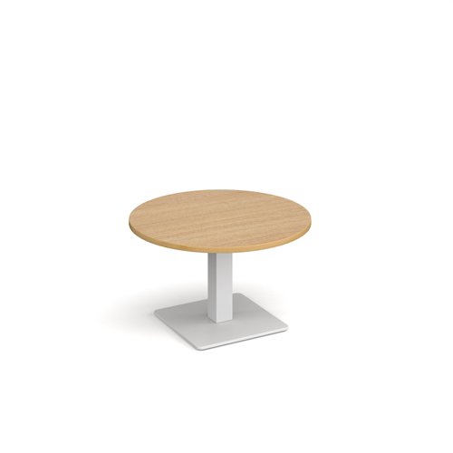 Brescia circular coffee table with flat square white base 800mm - oak