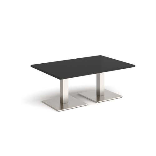 Brescia rectangular coffee table with flat square brushed steel bases 1200mm x 800mm - Black