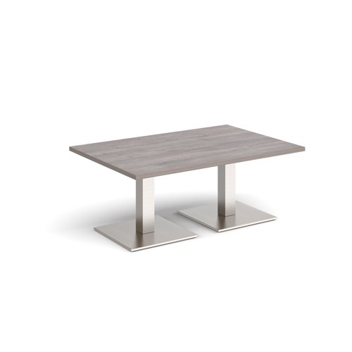 Brescia rectangular coffee table with flat square brushed steel bases 1200mm x 800mm - grey oak