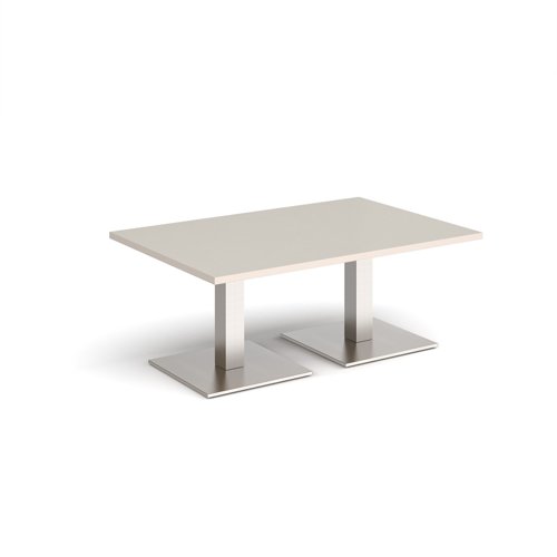 Brescia rectangular coffee table with flat square brushed steel bases 1200mm x 800mm - Light Grey