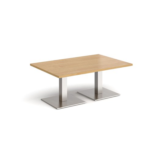 Brescia rectangular coffee table with flat square brushed steel bases 1200mm x 800mm - oak Reception Tables BCR1200-BS-O