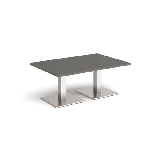 Brescia rectangular coffee table with flat square brushed steel bases 1200mm x 800mm - Onyx Grey