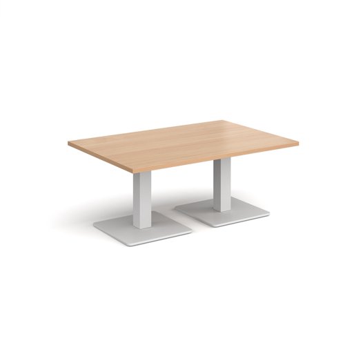 Brescia rectangular coffee table with flat square white bases 1200mm x 800mm - beech BCR1200-WH-B Buy online at Office 5Star or contact us Tel 01594 810081 for assistance