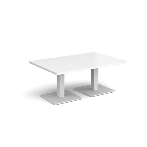 Brescia rectangular coffee table with flat square white bases 1200mm x 800mm - white