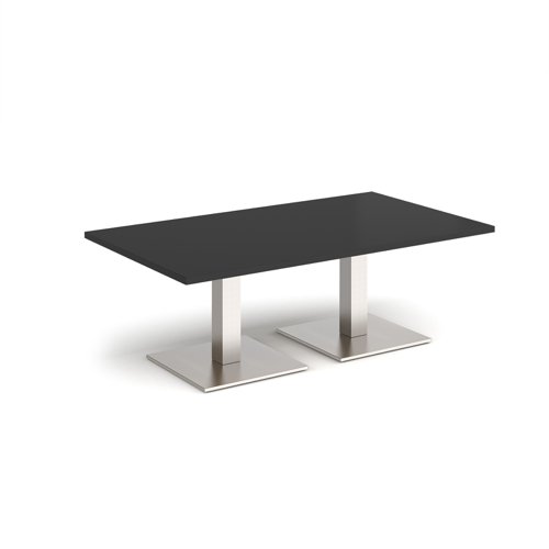 Brescia rectangular coffee table with flat square brushed steel bases 1400mm x 800mm - Black