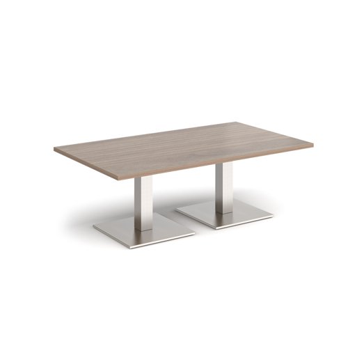 Brescia rectangular coffee table with flat square brushed steel bases 1400mm x 800mm - barcelona walnut