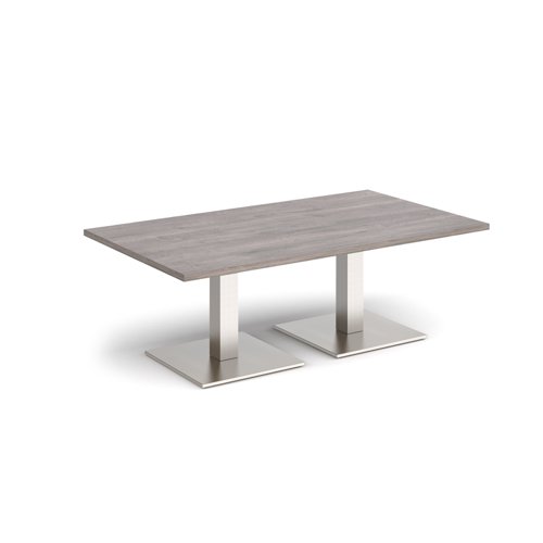Brescia rectangular coffee table with flat square brushed steel bases 1400mm x 800mm - grey oak