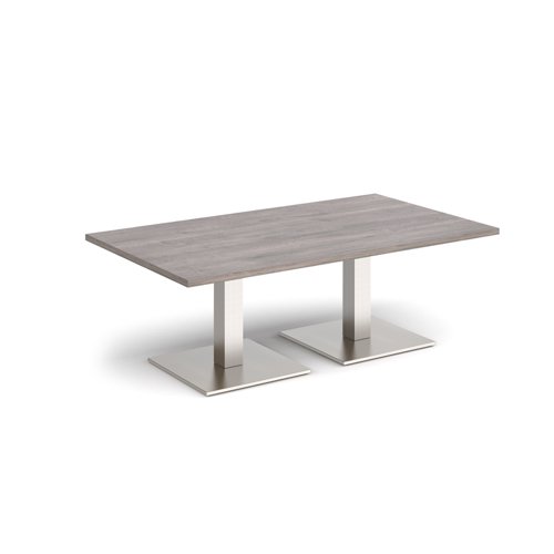 Brescia rectangular coffee table with flat square brushed steel bases 1400mm x 800mm - grey oak  BCR1400-BS-GO