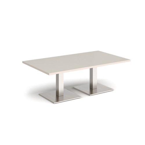 Brescia rectangular coffee table with flat square brushed steel bases 1400mm x 800mm - Light Grey