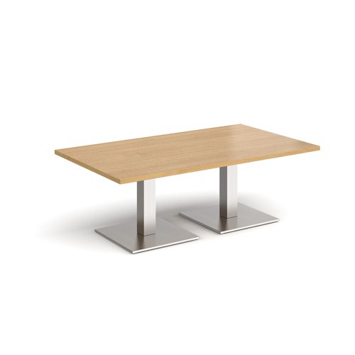 Brescia rectangular coffee table with flat square brushed steel bases 1400mm x 800mm - oak