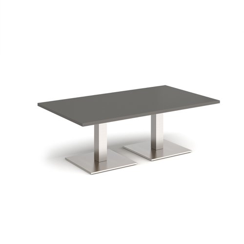 Brescia rectangular coffee table with flat square brushed steel bases 1400mm x 800mm - Onyx Grey