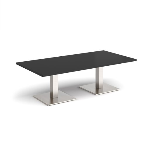 Brescia rectangular coffee table with flat square brushed steel bases 1600mm x 800mm - Black