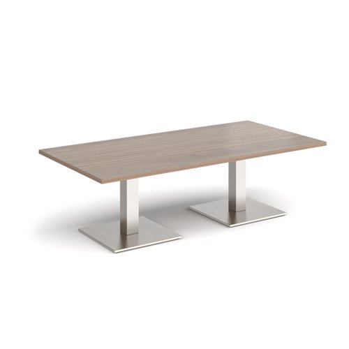 Brescia rectangular coffee table with flat square brushed steel bases 1600mm x 800mm - barcelona walnut