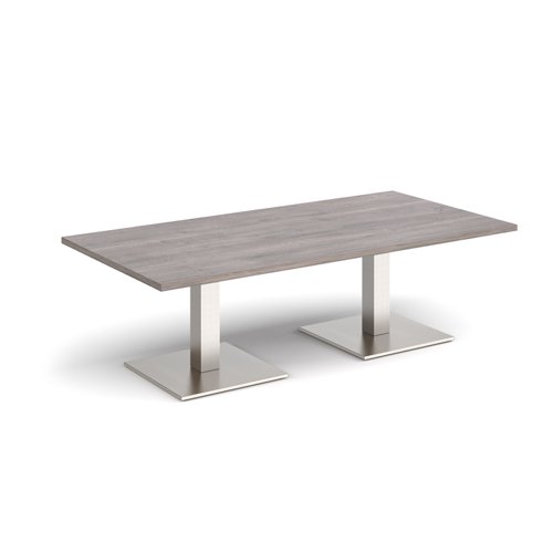 Brescia rectangular coffee table with flat square brushed steel bases 1600mm x 800mm - grey oak