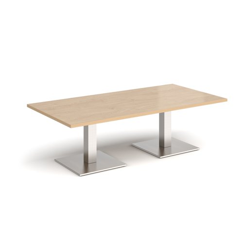 Brescia rectangular coffee table with flat square brushed steel bases 1600mm x 800mm - kendal oak BCR1600-BS-KO Buy online at Office 5Star or contact us Tel 01594 810081 for assistance