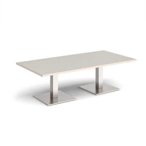 Brescia rectangular coffee table with flat square brushed steel bases 1600mm x 800mm - Light Grey