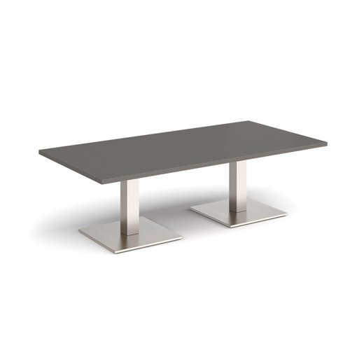 Brescia rectangular coffee table with flat square brushed steel bases 1600mm x 800mm - Onyx Grey