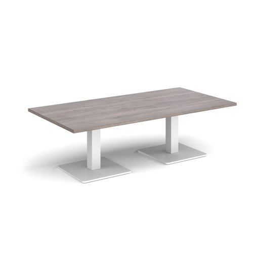 Brescia rectangular coffee table with flat square white bases 1600mm x 800mm - grey oak