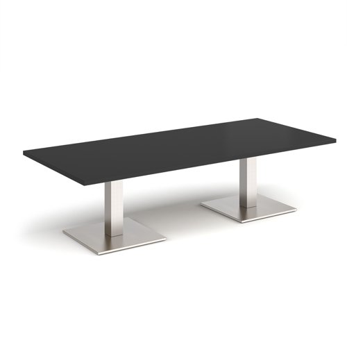 Brescia rectangular coffee table with flat square brushed steel bases 1800mm x 800mm - Black