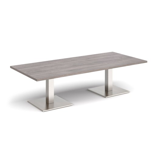 Brescia rectangular coffee table with flat square brushed steel bases 1800mm x 800mm - grey oak