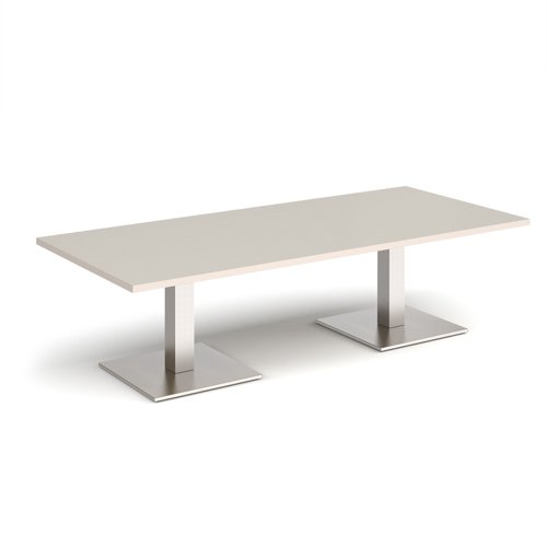 Brescia rectangular coffee table with flat square brushed steel bases 1800mm x 800mm - Light Grey