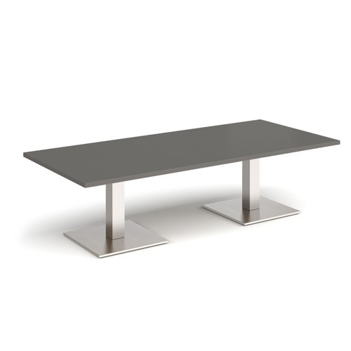 Brescia rectangular coffee table with flat square brushed steel bases 1800mm x 800mm - Onyx Grey