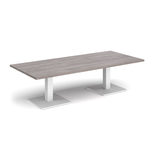 Brescia rectangular coffee table with flat square white bases 1800mm x 800mm - grey oak BCR1800-WH-GO Buy online at Office 5Star or contact us Tel 01594 810081 for assistance