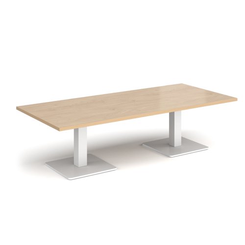 Brescia rectangular coffee table with flat square white bases 1800mm x 800mm - Kendal oak