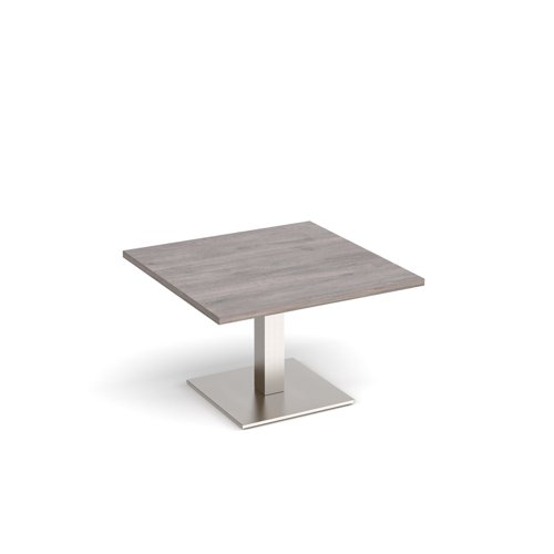 Brescia square coffee table with flat square brushed steel base 800mm - grey oak