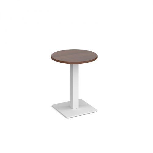 Brescia circular dining table with flat square white base 600mm - walnut