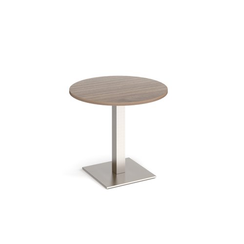 Brescia circular dining table with flat square brushed steel base 800mm - Barcelona walnut