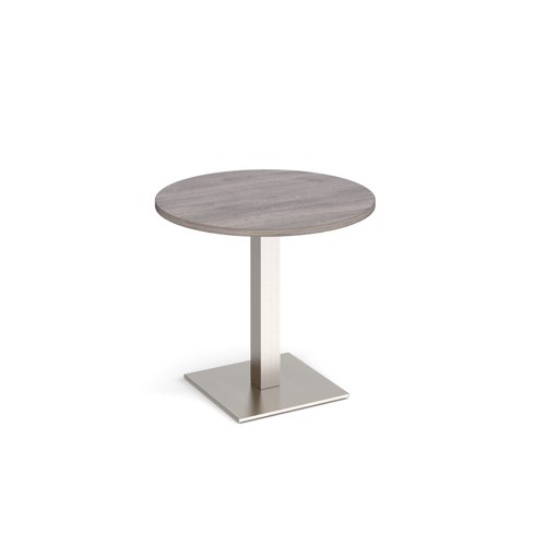 Brescia circular dining table with flat square brushed steel base 800mm - grey oak Canteen Tables BDC800-BS-GO