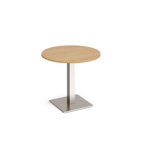 Brescia circular dining table with flat square brushed steel base 800mm -  oak