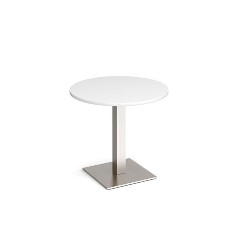 Brescia circular dining table with flat square brushed steel base 800mm - white Canteen Tables BDC800-BS-WH