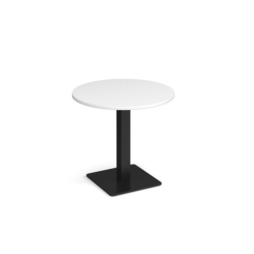 Brescia circular dining table with flat square black base 800mm - white  BDC800-K-WH