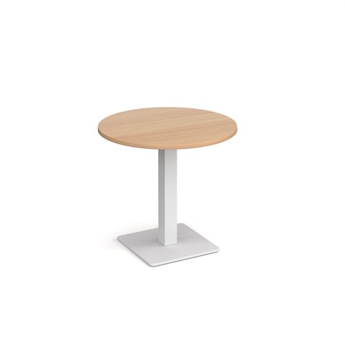 Brescia circular dining table with flat square white base 800mm - beech BDC800-WH-B Buy online at Office 5Star or contact us Tel 01594 810081 for assistance