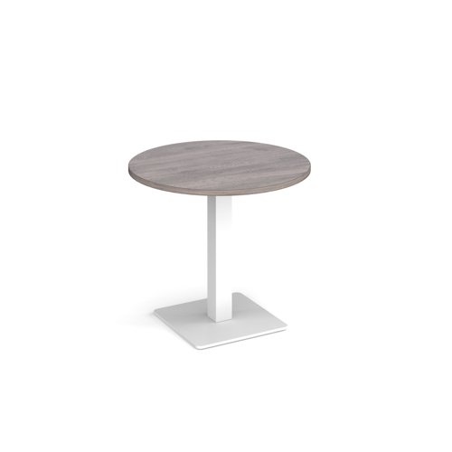 Brescia circular dining table with flat square white base 800mm - grey oak