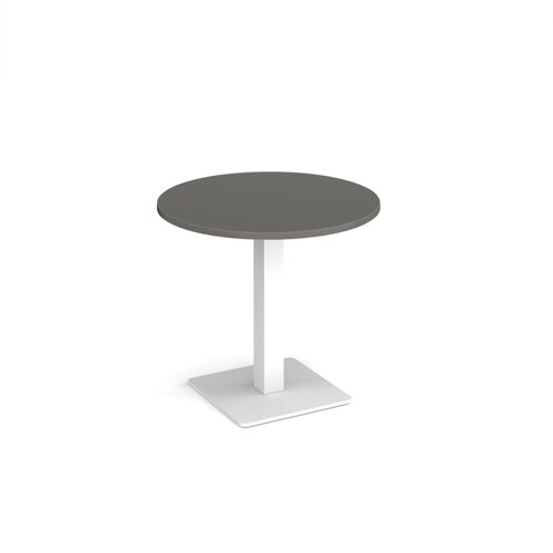 Brescia circular dining table with flat square white base 800mm - Onyx Grey