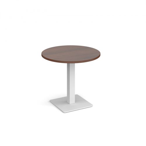 Brescia circular dining table with flat square white base 800mm - walnut
