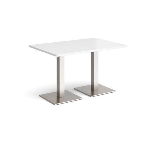 Brescia rectangular dining table with flat square brushed steel bases 1200mm x 800mm - white BDR1200-BS-WH Buy online at Office 5Star or contact us Tel 01594 810081 for assistance