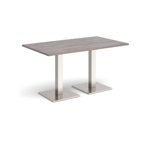 Brescia rectangular dining table with flat square brushed steel bases 1400mm x 800mm - grey oak Canteen Tables BDR1400-BS-GO