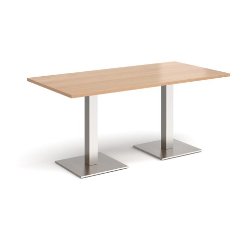 Brescia rectangular dining table with flat square brushed steel bases 1600mm x 800mm - beech Canteen Tables BDR1600-BS-B