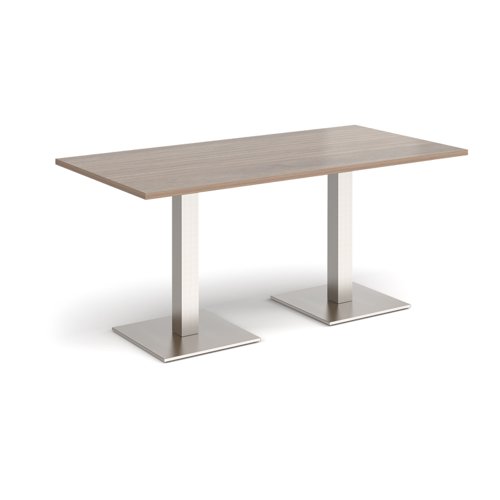 Brescia rectangular dining table with flat square brushed steel bases 1600mm x 800mm - barcelona walnut Canteen Tables BDR1600-BS-BW
