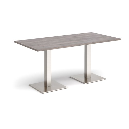 Brescia rectangular dining table with flat square brushed steel bases 1600mm x 800mm - grey oak Canteen Tables BDR1600-BS-GO