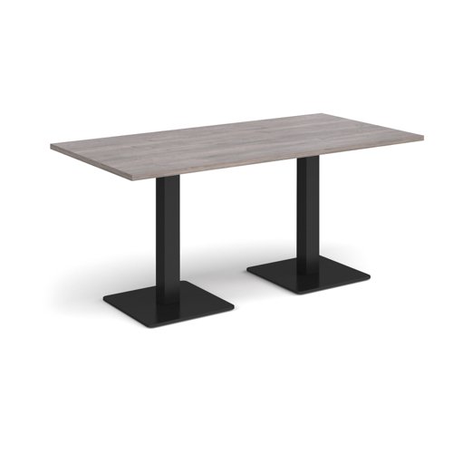 Brescia rectangular dining table with flat square black bases 1600mm x 800mm - grey oak Canteen Tables BDR1600-K-GO