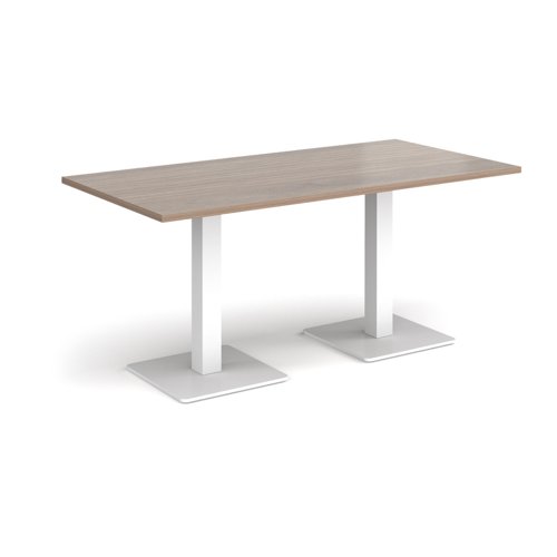 Brescia rectangular dining table with flat square white bases 1600mm x 800mm - barcelona walnut BDR1600-WH-BW Buy online at Office 5Star or contact us Tel 01594 810081 for assistance