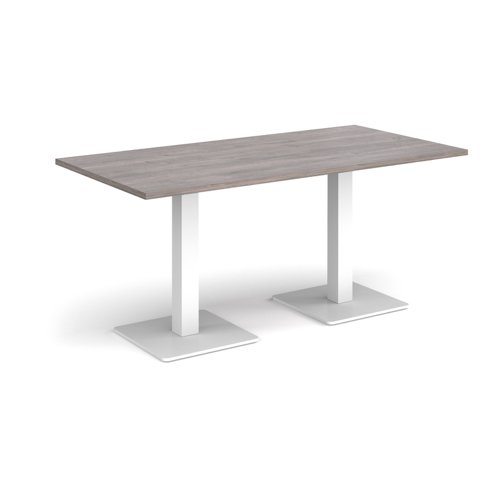 Brescia rectangular dining table with flat square white bases 1600mm x 800mm - grey oak Canteen Tables BDR1600-WH-GO